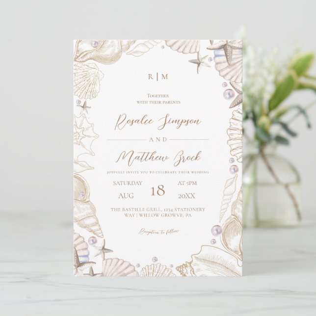 Faire-part de mariage élégant et moderne Coquillag (Debout devant)