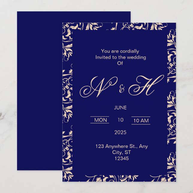 Faire-part de mariage élégant et romantique (Devant / Derrière)