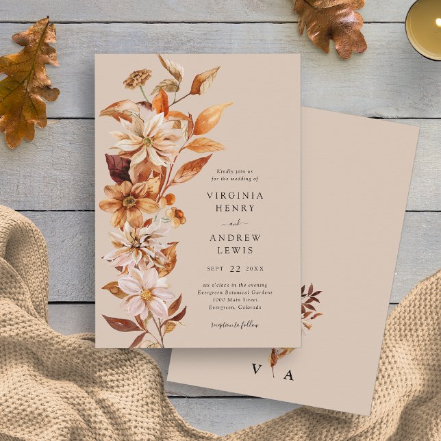 Faire-part de mariage élégant et rustique d'automn (Elegant Rustic Watercolor Fall Floral Wedding Invitation by Painted Paperie
)