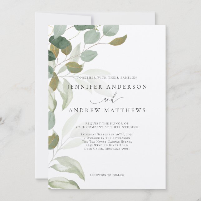 Faire-part de mariage élégant eucalyptus succulent (Devant)
