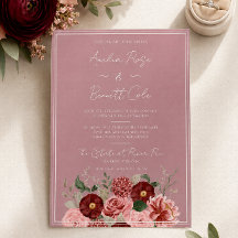 Faire-part de mariage élégant floral bordeaux rose
