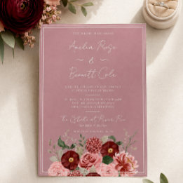 Faire-part de mariage élégant floral bordeaux rose