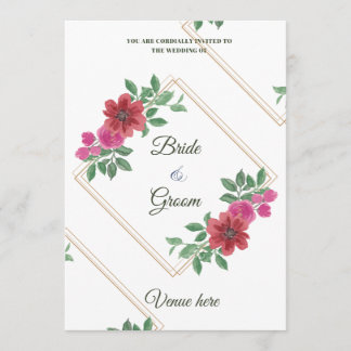 Faire-part de mariage élégant floral et cadre doré
