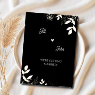 Faire-part de mariage Élégant Floral Noir et Crème