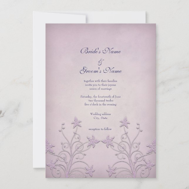Faire-part de mariage élégant floral Purple Mist (Devant)