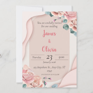 Faire-part de mariage élégant floral rose blush
