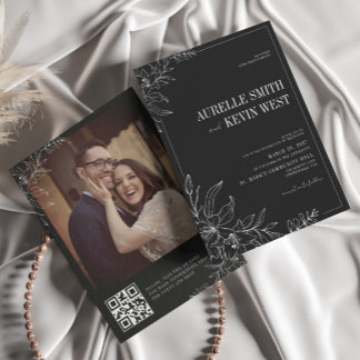 Faire-part de mariage élégant floral rustique noir