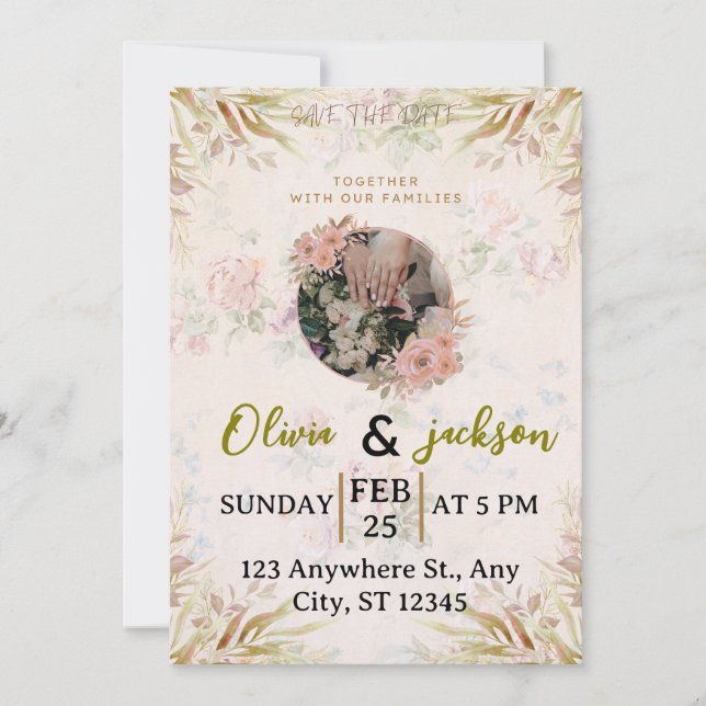 Faire-Part de Mariage Élégant Floral Save The Date (Devant)