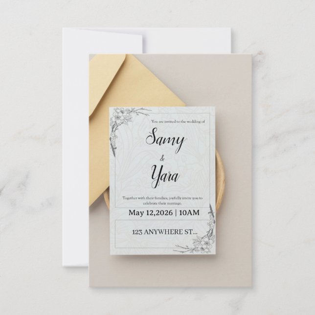 Faire-part de mariage Élégant Floral Vert pour Sau (Devant)