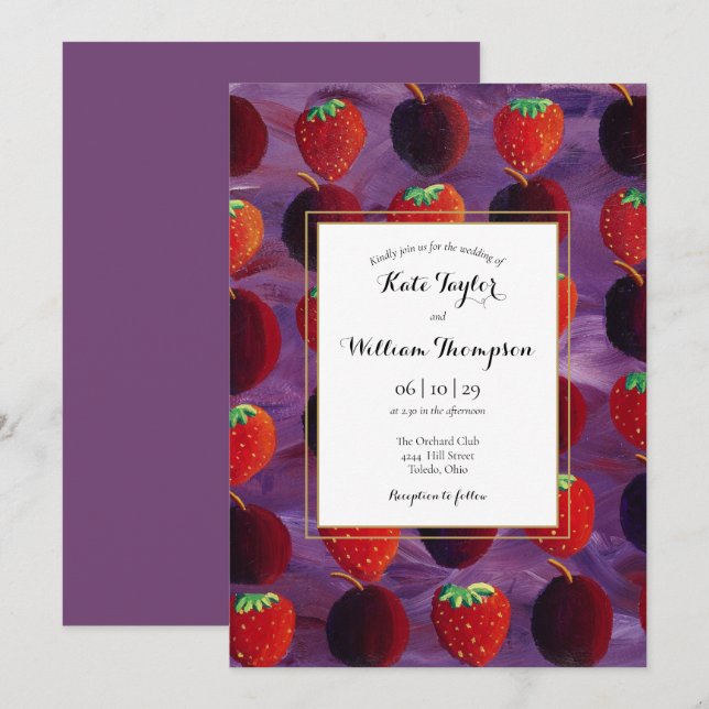 Faire-Part de Mariage Élégant Fruits Rouges Campag (Devant / Derrière)