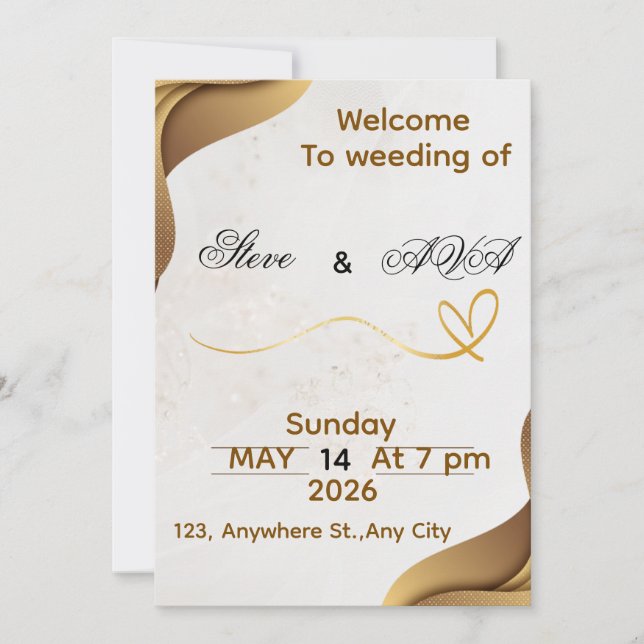 Faire-part de mariage élégant Gold Wave | Luxe dou (Devant)