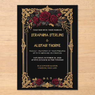 Faire-part de mariage élégant gothique rose or noi