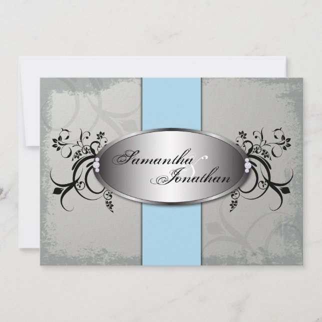 faire-part de mariage Élégant gris bleu vieilli Fl (Devant)