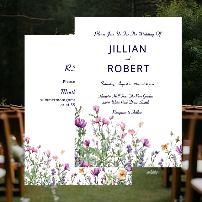 Faire-Part De Mariage Élégant Jardin De Fleurs Sau (Wildflower Garden Elegant Wedding Invitation)