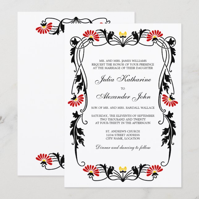 Faire-part de mariage Elegant Leaf Florals et Swir (Devant / Derrière)