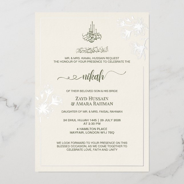 Faire-part de mariage élégant minimal avec feuille (Recto)