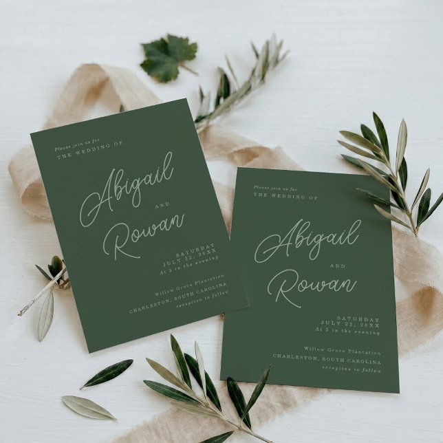 Faire-part de mariage élégant minimal vert forêt (Créateur téléchargé)