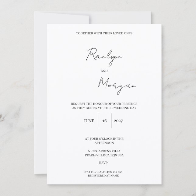 Faire-part de mariage élégant minimaliste  (Devant)