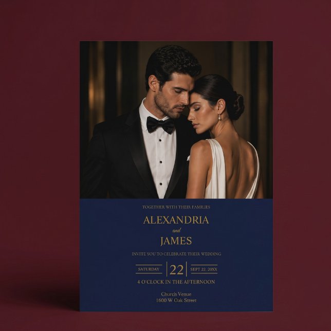 Faire-part de mariage élégant moderne bleu marine  (Créateur téléchargé)