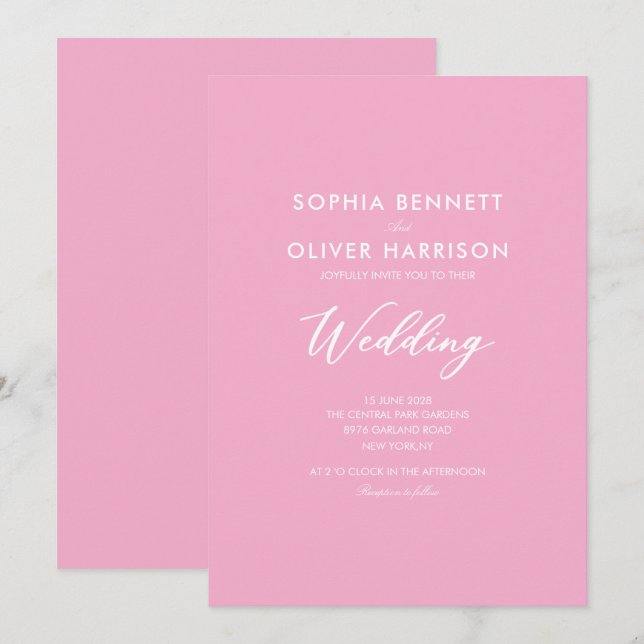 faire-part de mariage élégant moderne rose SIMPLE (Devant / Derrière)