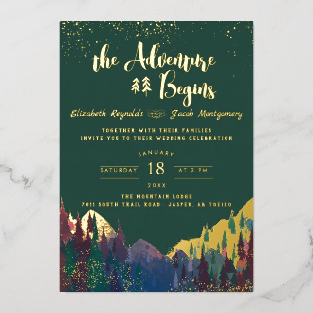 Faire-part de mariage élégant Montagne dorée  (Recto)