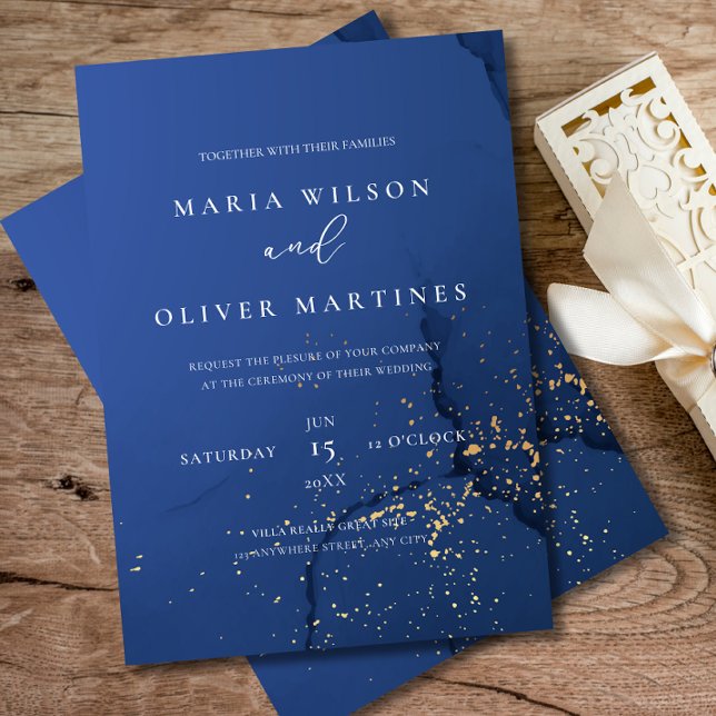 Faire-part de mariage élégant Navy Gold, Minimalis (Créateur téléchargé)