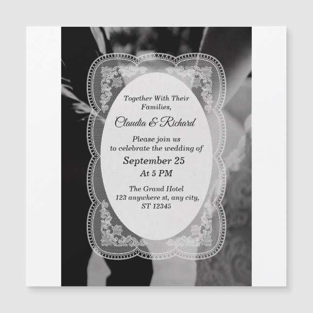 Faire-part de mariage élégant noir et blanc (Devant)