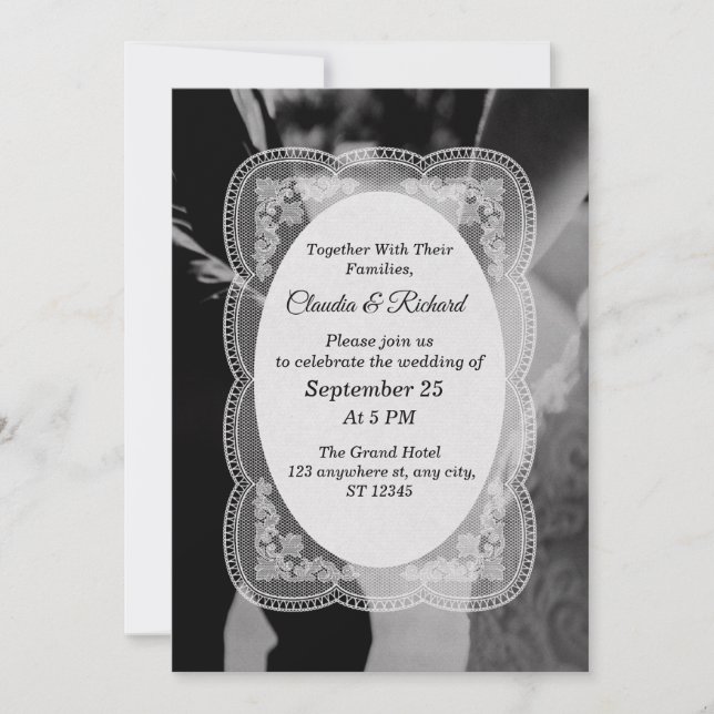 Faire-part de mariage élégant noir et blanc (Devant)