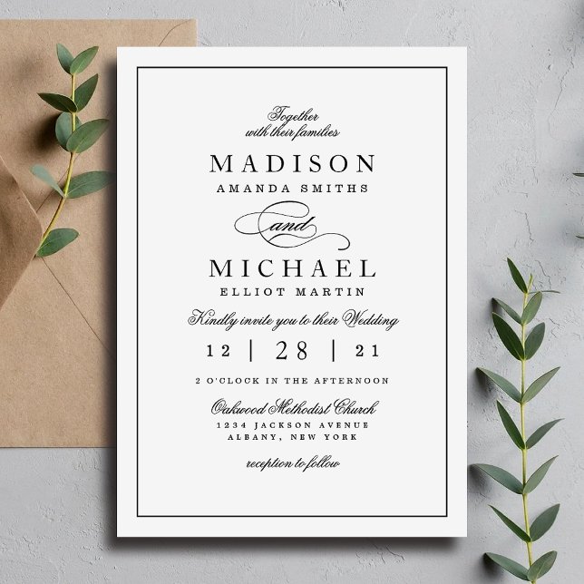 Faire-part de mariage élégant noir et blanc (Simple Elegant Black and White Wedding Invitation)