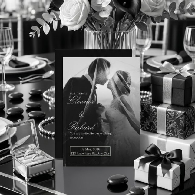 Faire-part de mariage élégant noir et blanc (Créateur téléchargé)