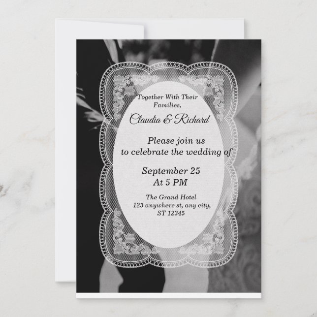 Faire-part de mariage élégant noir et blanc (Devant)