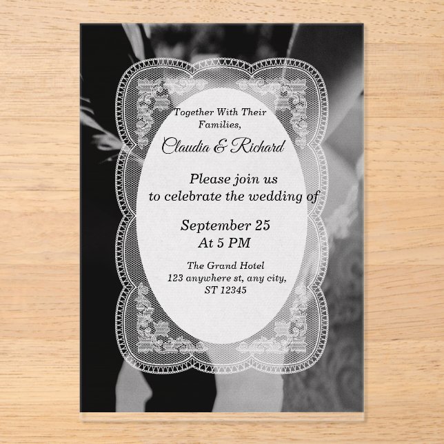 Faire-part de mariage élégant noir et blanc (Recto)