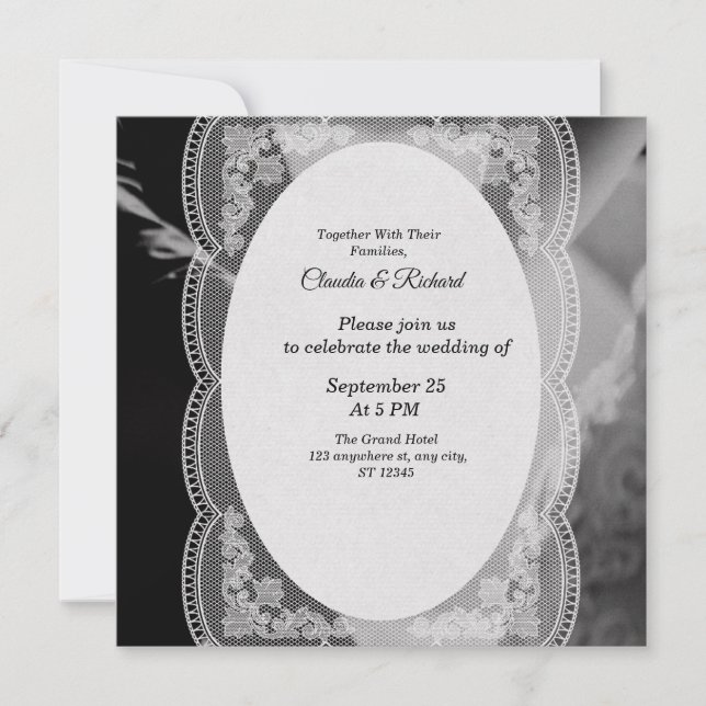 Faire-part de mariage élégant noir et blanc (Devant)
