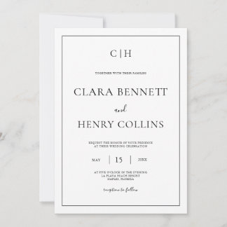 Faire-part de mariage élégant noir et blanc minima