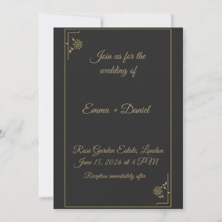 Faire-part de mariage élégant noir et or