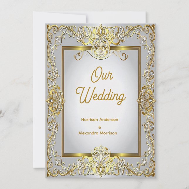 Faire-part de mariage élégant or et argent – Orné  (Devant)