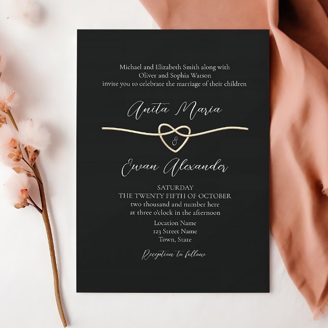 Faire-part de mariage élégant or noir et blanc (Créateur téléchargé)