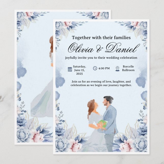Faire-part de mariage élégant - Personnalisable et (Devant / Derrière)
