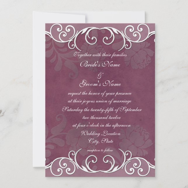 Faire-part de mariage élégant Plum Rose (Devant)