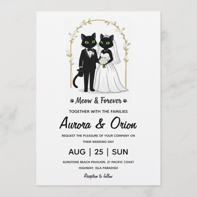 Faire-part de mariage élégant pour chat noir (Devant)