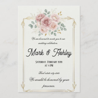 Faire-part de mariage élégant rose poudré et cadre