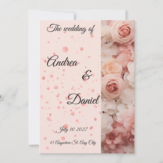 Faire-part de mariage élégant roses roses confetti (Devant)