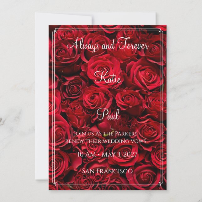 Faire-Part de Mariage Élégant Roses Rouges | Flora (Devant)
