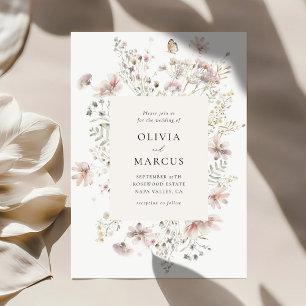 Faire-part de mariage élégant sérif Blush Wildflow