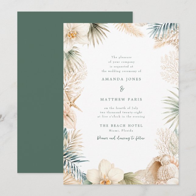 Faire-part de mariage élégant sur la plage côtière (Devant / Derrière)
