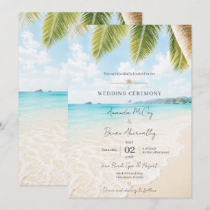 Faire-part de mariage élégant sur la plage tropica