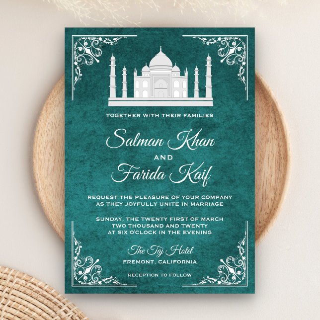 Faire-part de mariage élégant Taj Mahal sarcelle a (Créateur téléchargé)