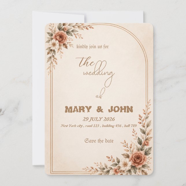 Faire-part de mariage élégant terracotta boho rust (Devant)