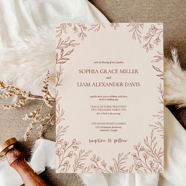 Faire-part de mariage Elegant Terracotta feuille o (Créateur téléchargé)