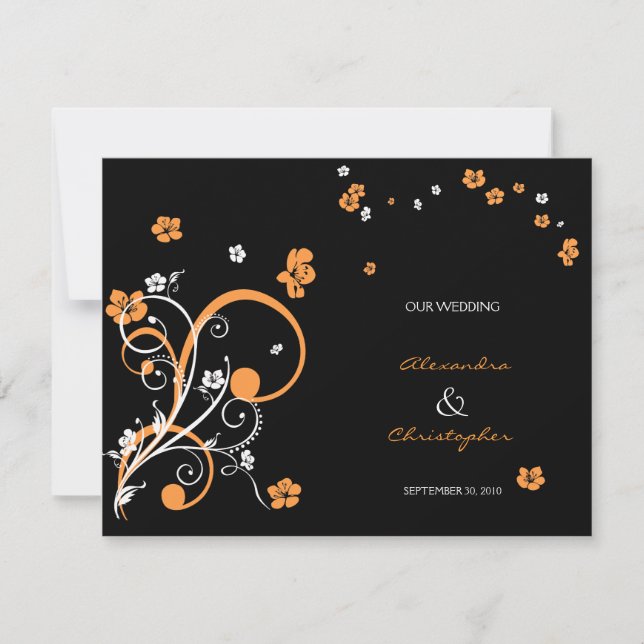 Faire-part de mariage élégant Tourbillons et Fleur (Devant)